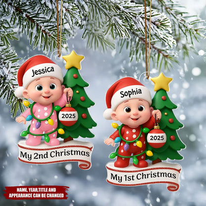 "My 1st Christmas" Custom Baby Name Acrylic Ornament - Personalized Holiday Keepsake Gift for New Parents