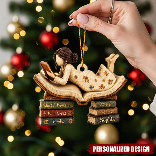 "Just A Woman Who Loves Books" Custom Wooden Ornament - Personalized Gift for Book Lovers