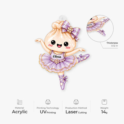 Personalized Squishy Ballet Dancer Dumpling Acrylic Ornament - Custom Name Christmas Keepsake for Daughter