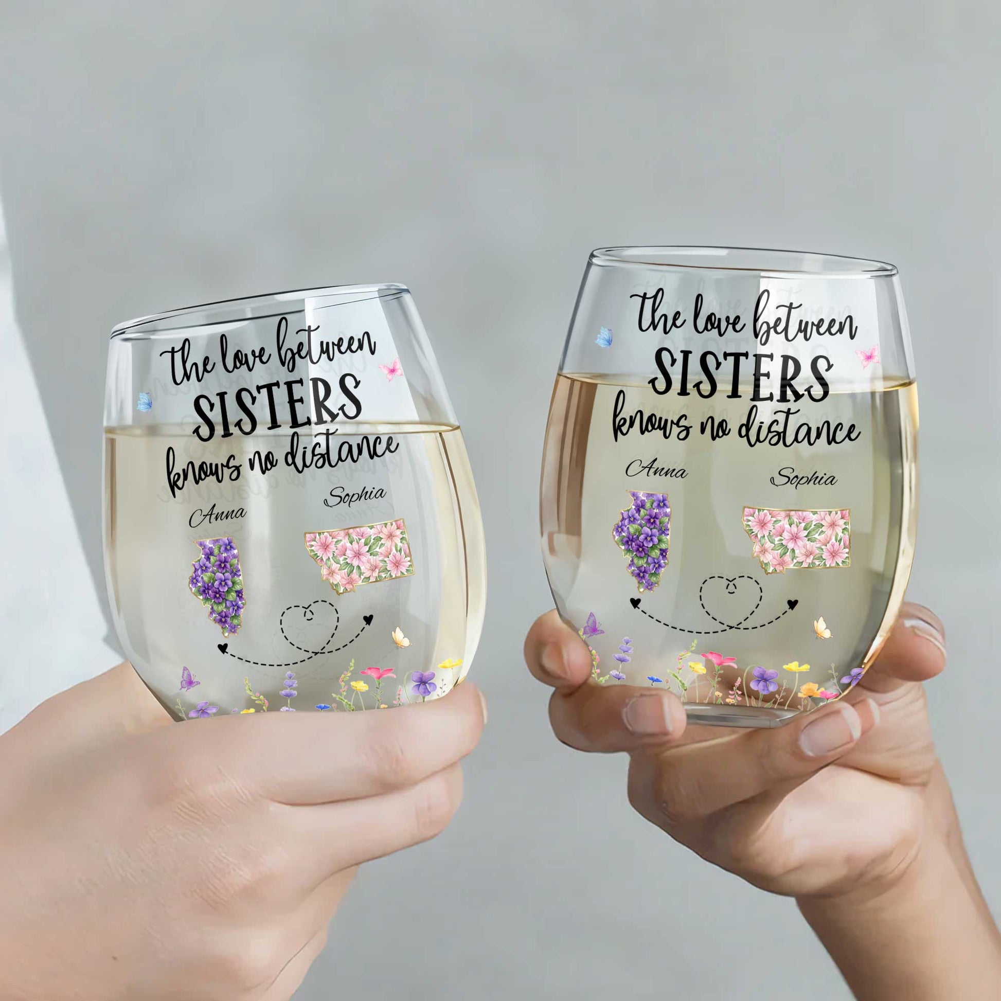 Tumbler material and size view - Long Distance Sister Wine Glass