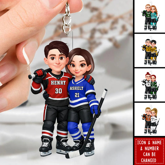 Custom Hockey Couple Acrylic Keychain for Wife with personalized design details for meaningful gifting