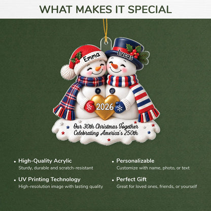 "Our Christmas Together" Personalized Snowman Couple Acrylic Ornament - Custom Anniversary Keepsake for Couples