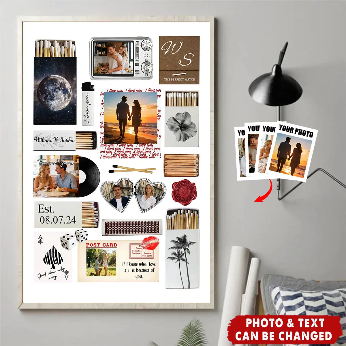 Love Story Photo Collage Personalized Canvas / Poster - Custom Anniversary Wall Art Gift for Couples