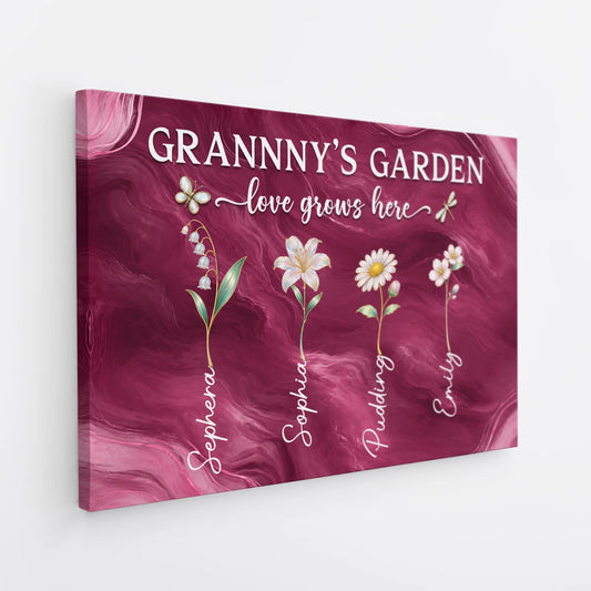 "Love Grows Here" Personalized Birth Flower Canvas / Poster - Custom Family Keepsake for Mom or Grandma