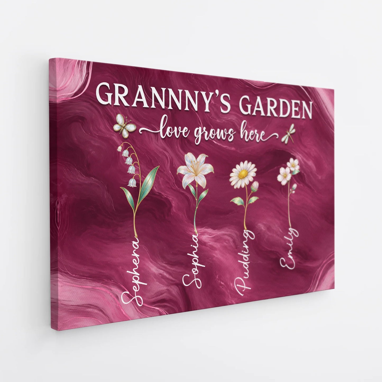 "Love Grows Here" Personalized Birth Flower Canvas / Poster - Custom Family Keepsake for Mom or Grandma