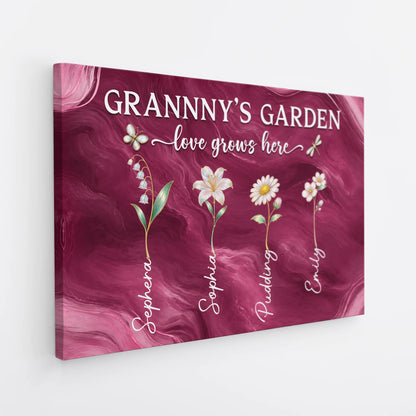 "Love Grows Here" Personalized Birth Flower Canvas / Poster - Custom Family Keepsake for Mom or Grandma