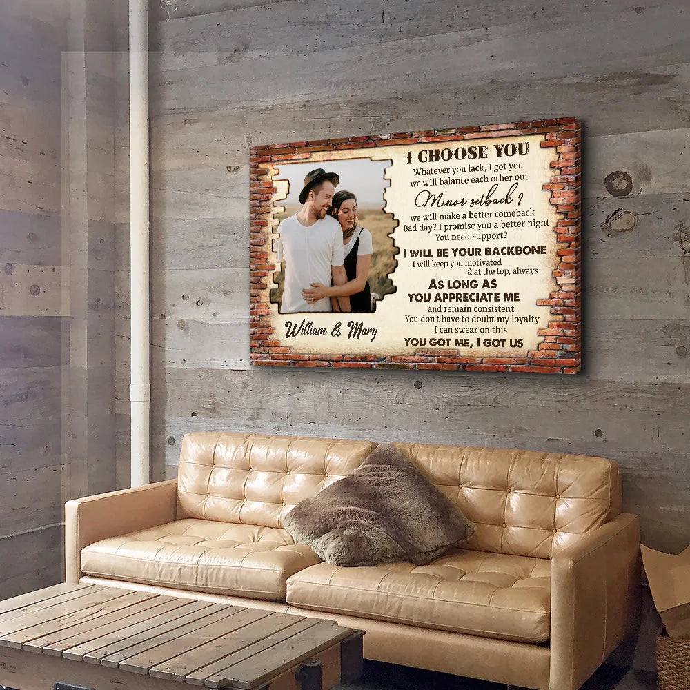 I Choose You Personalized Couple Photo Canvas / Poster - Custom Romantic Wall Art Gift for Anniversary