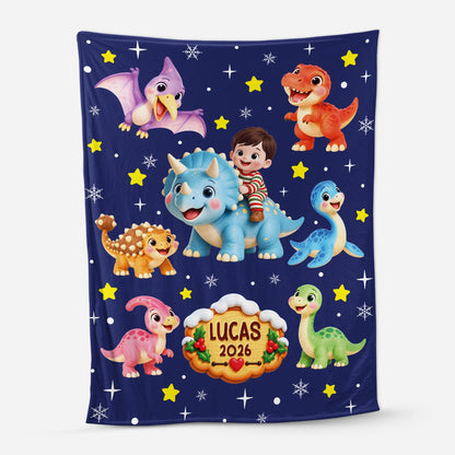 Personalized Dinosaur Blanket - Custom Kids Fleece Throw for Christmas Gift