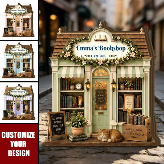 Personalized Bookshop Wooden Block - Custom Bookstore Shelf Decoration Gift for Book Lovers