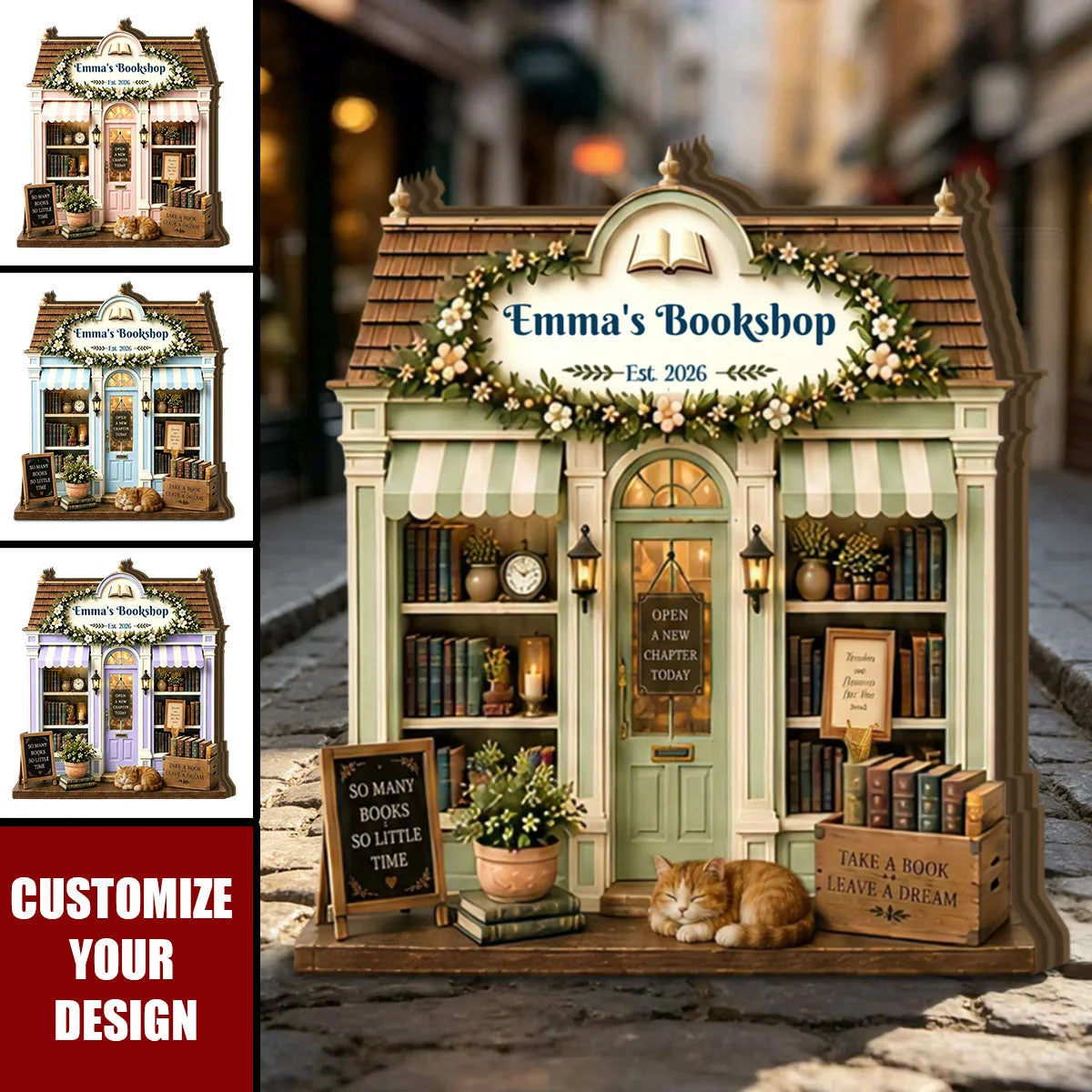 Personalized Bookshop Wooden Block - Custom Bookstore Shelf Decoration Gift for Book Lovers