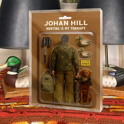 "Hunting Is My Therapy" Personalized Hunting Acrylic Block Plaque - Custom Gift for Dad