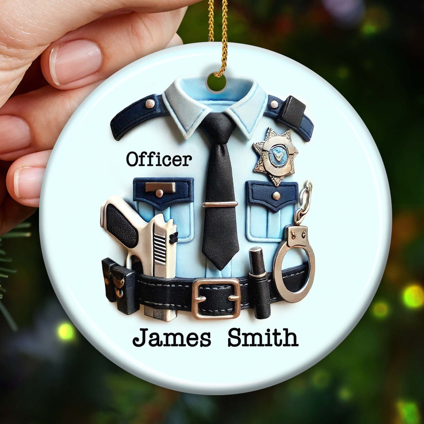 Personalized Police Officer Ornament for Military / Veteran with personalized design details for meaningful gifting