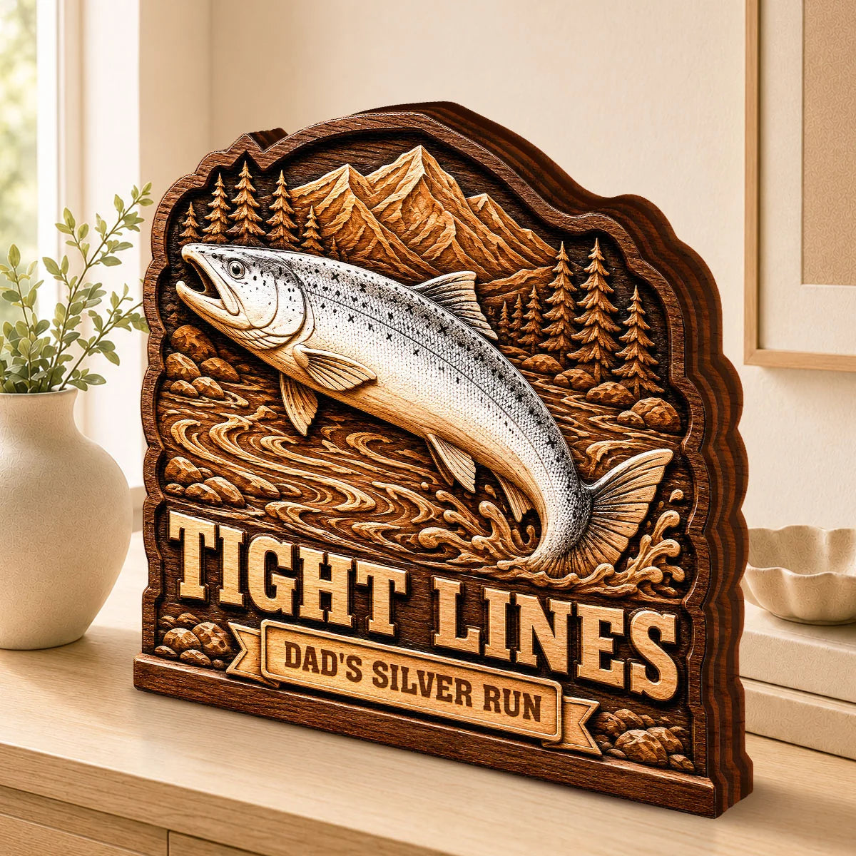 Tight Lines Personalized Wooden Fish Block - Custom Fishing Gift for Anglers