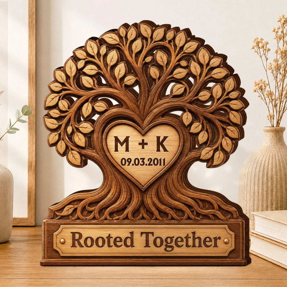 Rooted Together Personalized Wooden Block - Custom Anniversary Gift for Couples