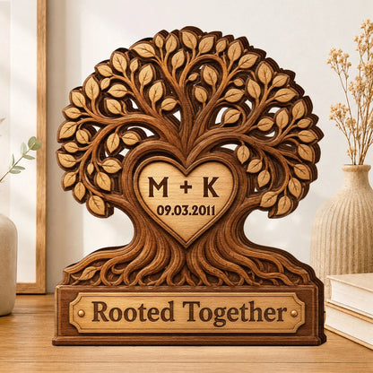 Rooted Together Personalized Wooden Block - Custom Anniversary Gift for Couples