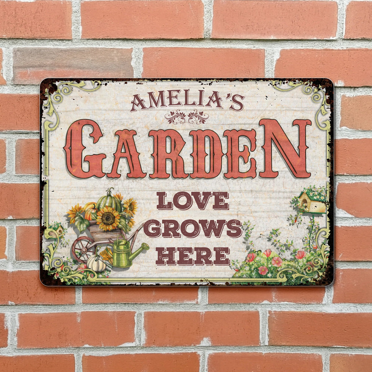 Love Grows Here Personalized Garden Metal Sign - Custom Outdoor Sunflower Yard Decor for Mom & Grandma