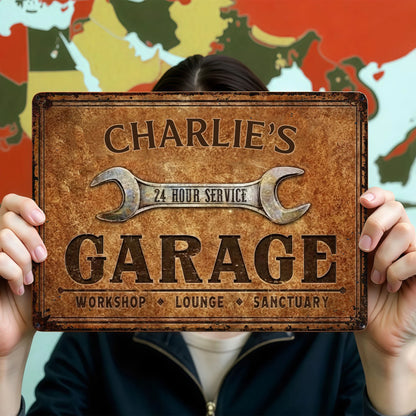 24 Hour Service Personalized Garage Metal Sign - Custom Workshop Lounge Wall Decor for Dad