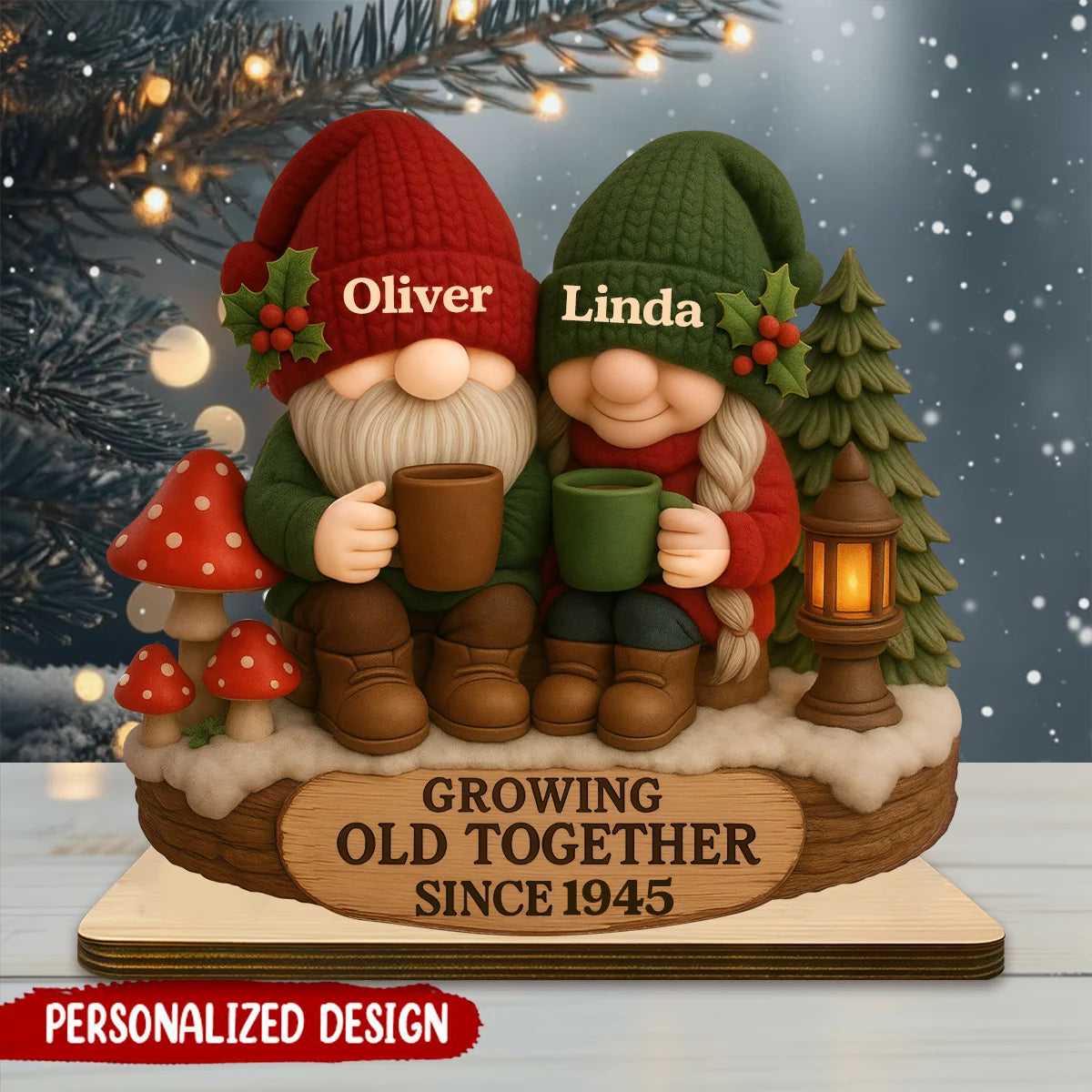 Growing Old Together Since Personalized Wooden Plaque - Anniversary Gift for Couples