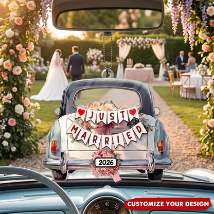 "Just Married" Personalized Wedding Car Ornament - Custom Acrylic Keepsake for Couples