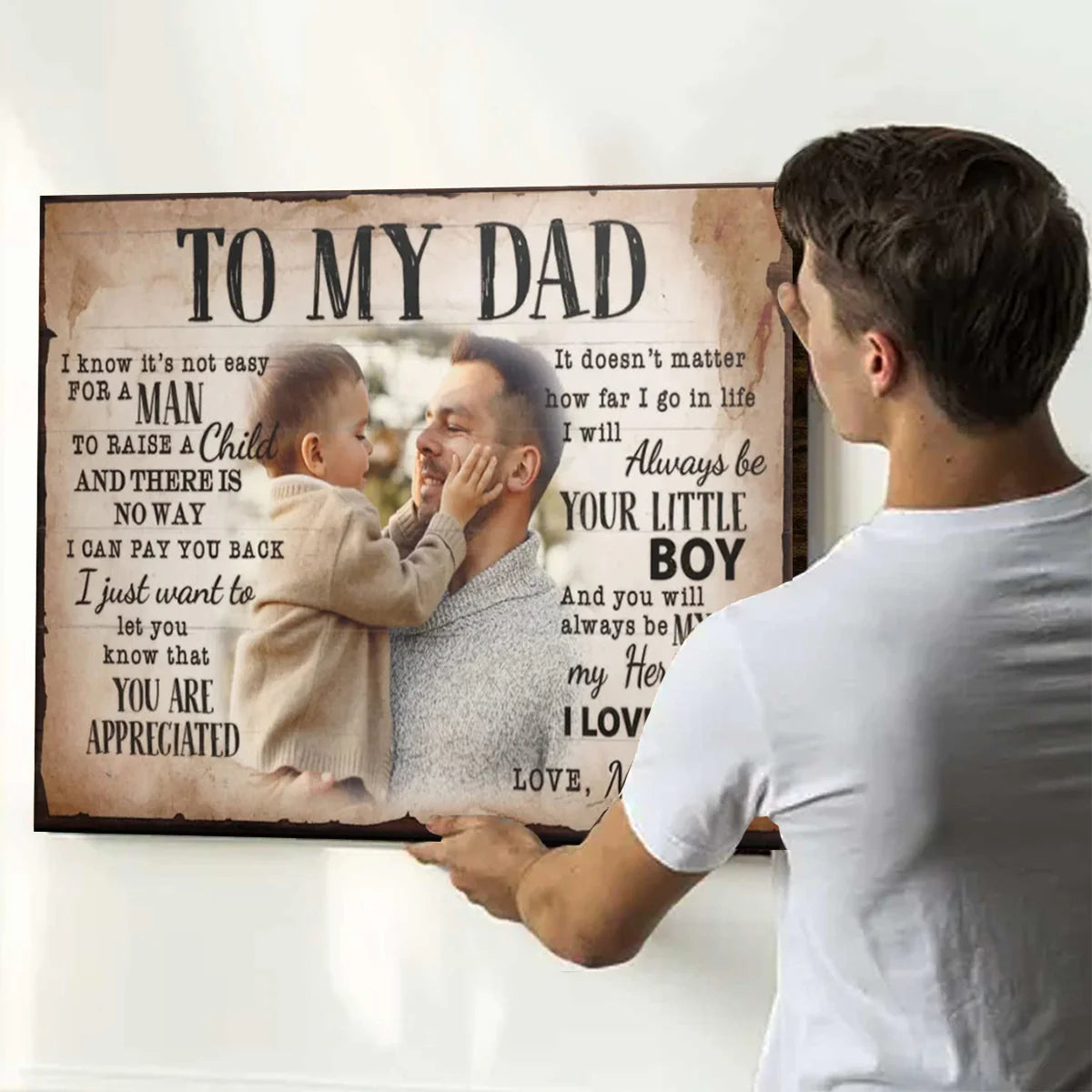 Personalized dad canvas print featuring custom photos, names, and a heartfelt message for Father's Day wall art. image 6