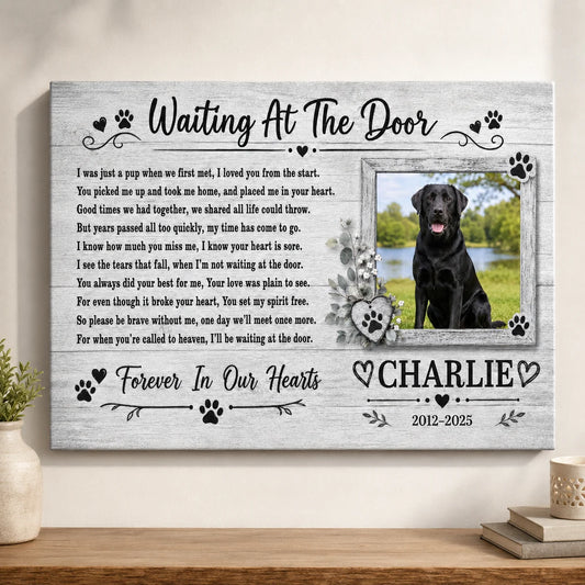 "Waiting At The Door" Personalized Pet Memorial Canvas / Poster - Comfort Gift for Dog Lovers