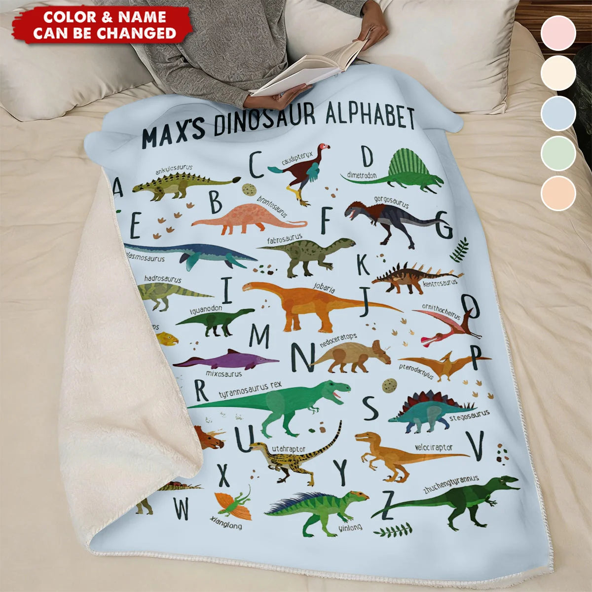 Personalized Dinosaur Alphabet Blanket personalization view for Kids/Babies