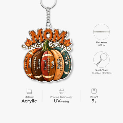Custom Football Pumpkin Keychain with Kids Names - Personalized Fall Autumn Gift for Mom Dad