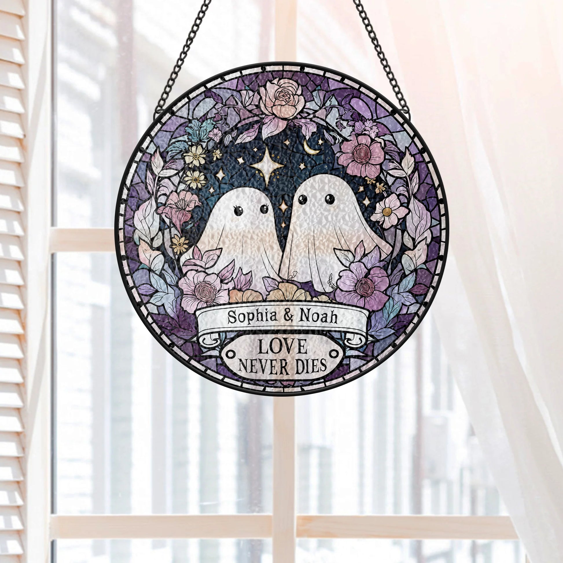 "Till Death Do Us Part" Personalized Ghost Glass Suncatcher Ornament - Custom Couple Wedding Anniversary Gift