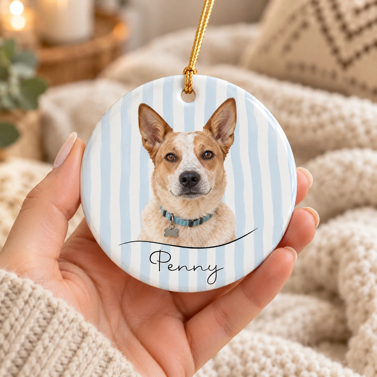 Custom Dog Photo Pattern Ceramic Ornament - Personalized Pet Keepsake Gift for Pet Lovers