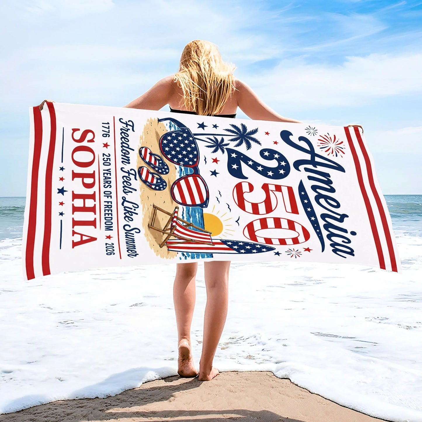 Towel material and size view - Custom Freedom Feels Like Summer Beach Towel