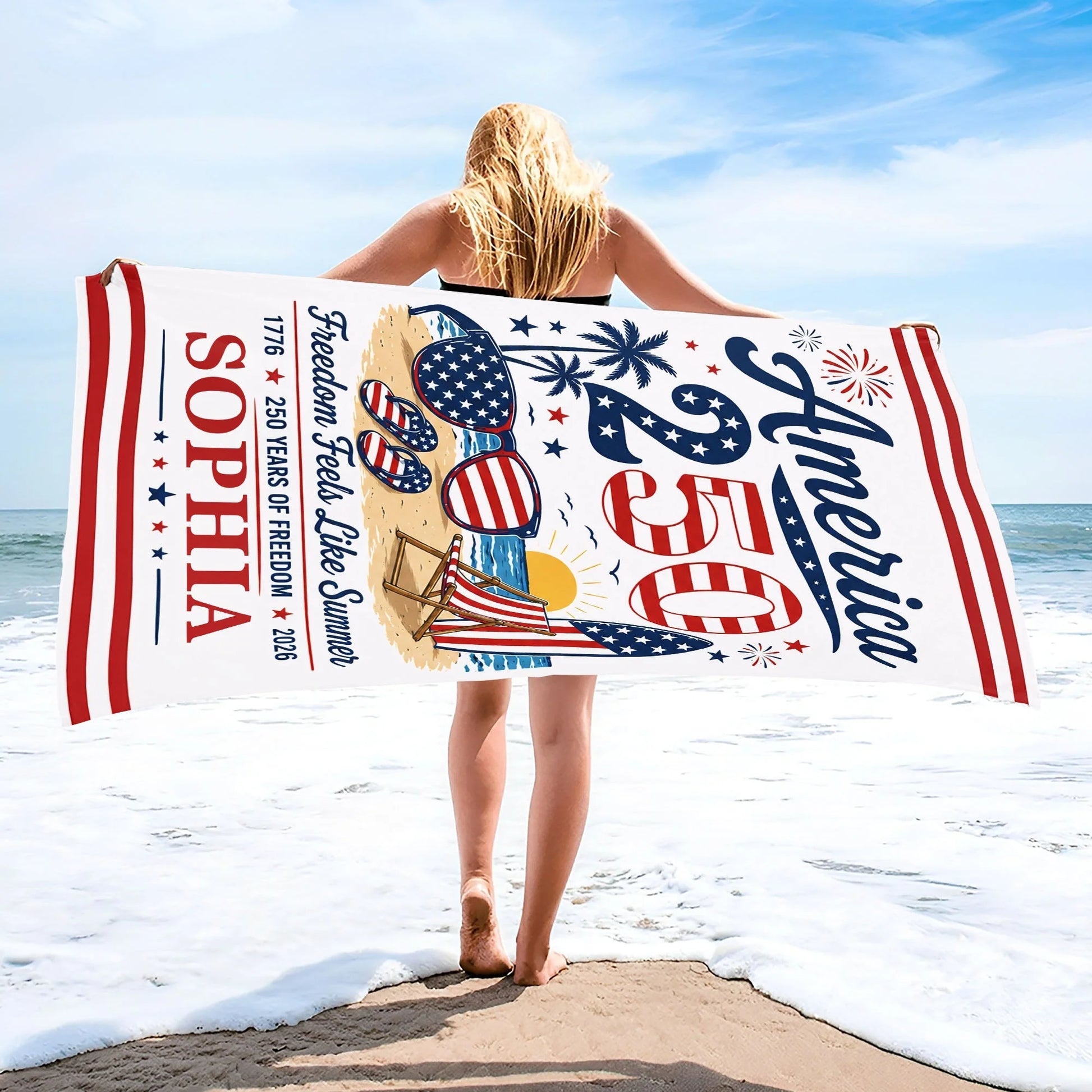 Towel material and size view - Custom Freedom Feels Like Summer Beach Towel