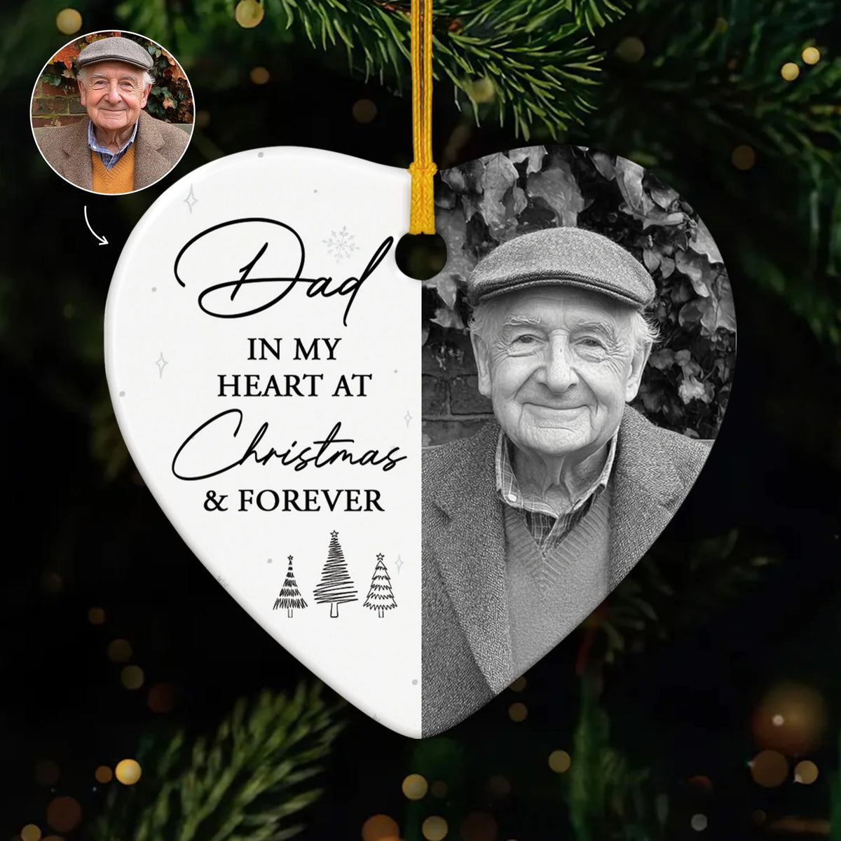 "In Our Hearts at Christmas and Forever" Personalized Photo Ceramic Ornament – Custom Memorial Keepsake