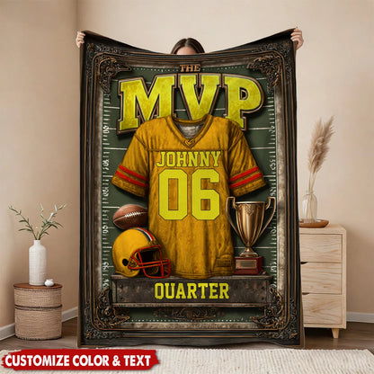 The MVP Personalized Football Blanket - Custom Jersey Throw for Son Grandson