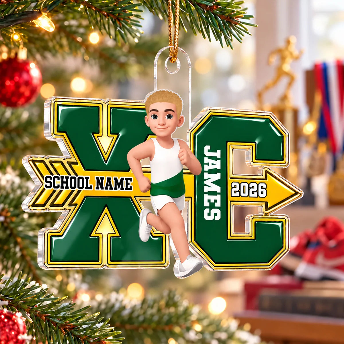 Personalized Cross Country Runner Ornament - Custom Acrylic XC Keepsake for High School Athlete Christmas Gift