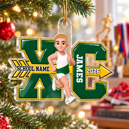 Personalized Cross Country Runner Ornament - Custom Acrylic XC Keepsake for High School Athlete Christmas Gift
