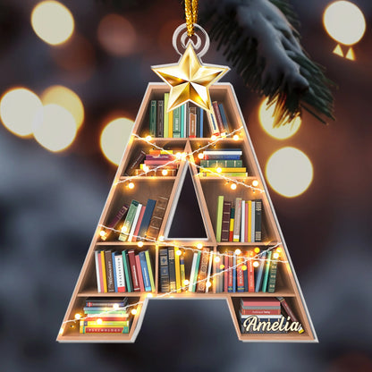 Personalized Book Lover Ornament - Custom Bookshelf Initial Acrylic Christmas Keepsake for Readers & Librarians