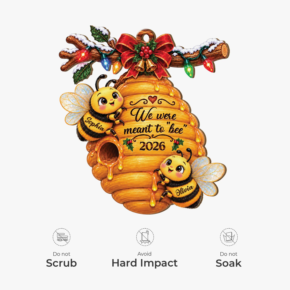 We Were Meant to Bee Personalized Wooden Ornament - Custom Wedding Keepsake for Couples