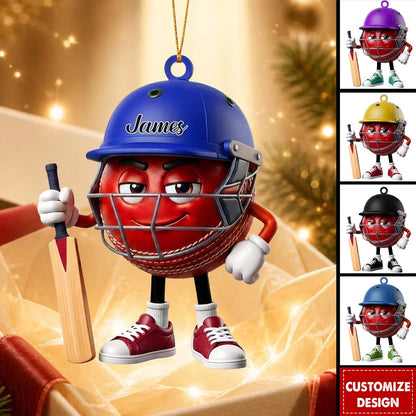 Personalized Cricket Mascot Acrylic Ornament - Custom Name Sports Keepsake Gift for Cricket Lovers