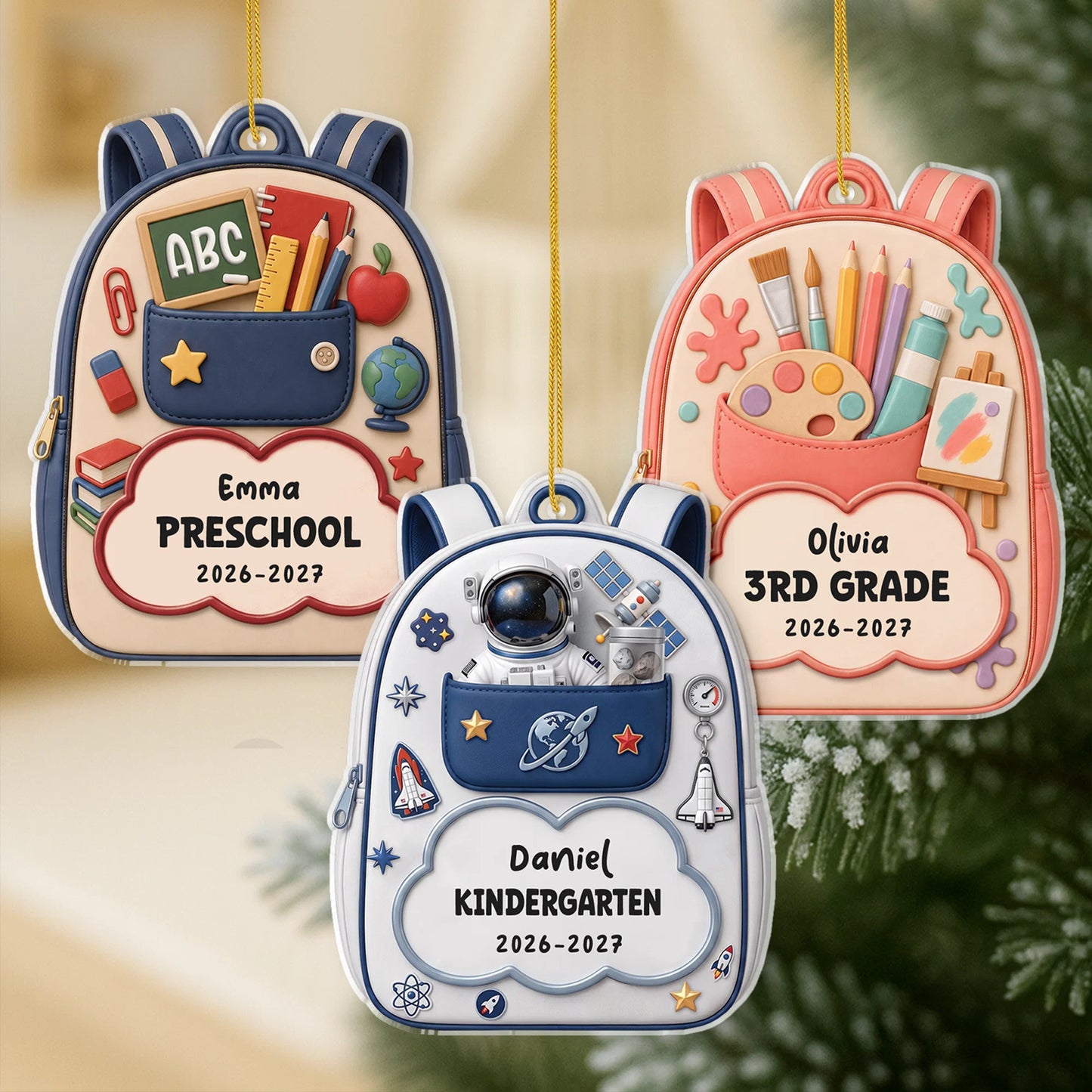 Personalized Future Job Backpack Acrylic Ornament - Custom Back to School Christmas Gift for Kids
