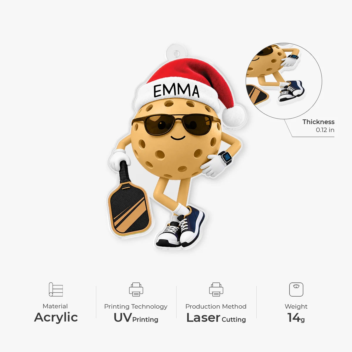 Cool Pickleball Santa Personalized Acrylic Ornament - Custom Christmas Holiday Gift for Players