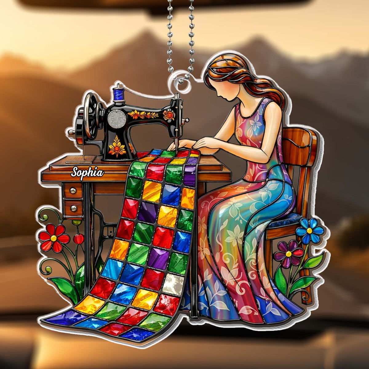 Colorful Quilt and Vintage Sewing Machine Design