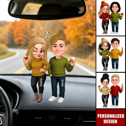 Personalized Couple Car Hanger Ornament - Custom Fall Gift for Grandma and Grandpa
