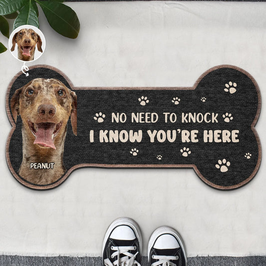 "No Need to Knock" Personalized Dog Bone Doormat - Custom Pet Photo Welcome Mat for Dog Lovers