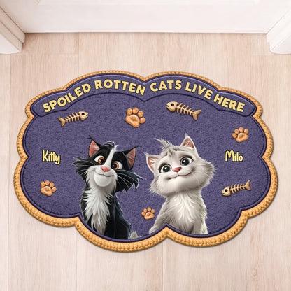 "Spoiled Rotten Cats Live Here" Personalized Shaped Doormat - Custom Welcome Mat Gift for Cat Lovers