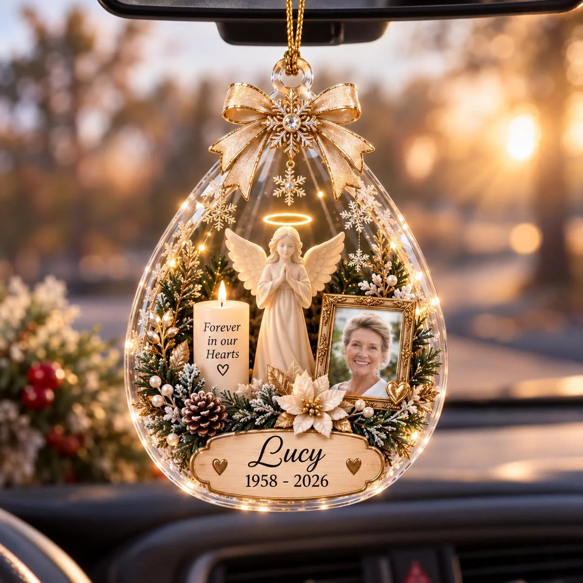 "Forever In Our Hearts" Personalized Photo Memorial Ornament - Custom Christmas Family Keepsake