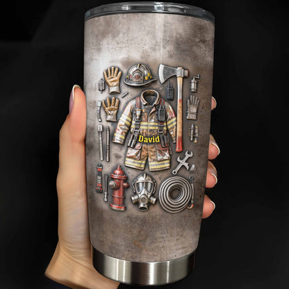 Personalized firefighter gifts custom stainless steel tumbler featuring firefighter gear and custom name print
