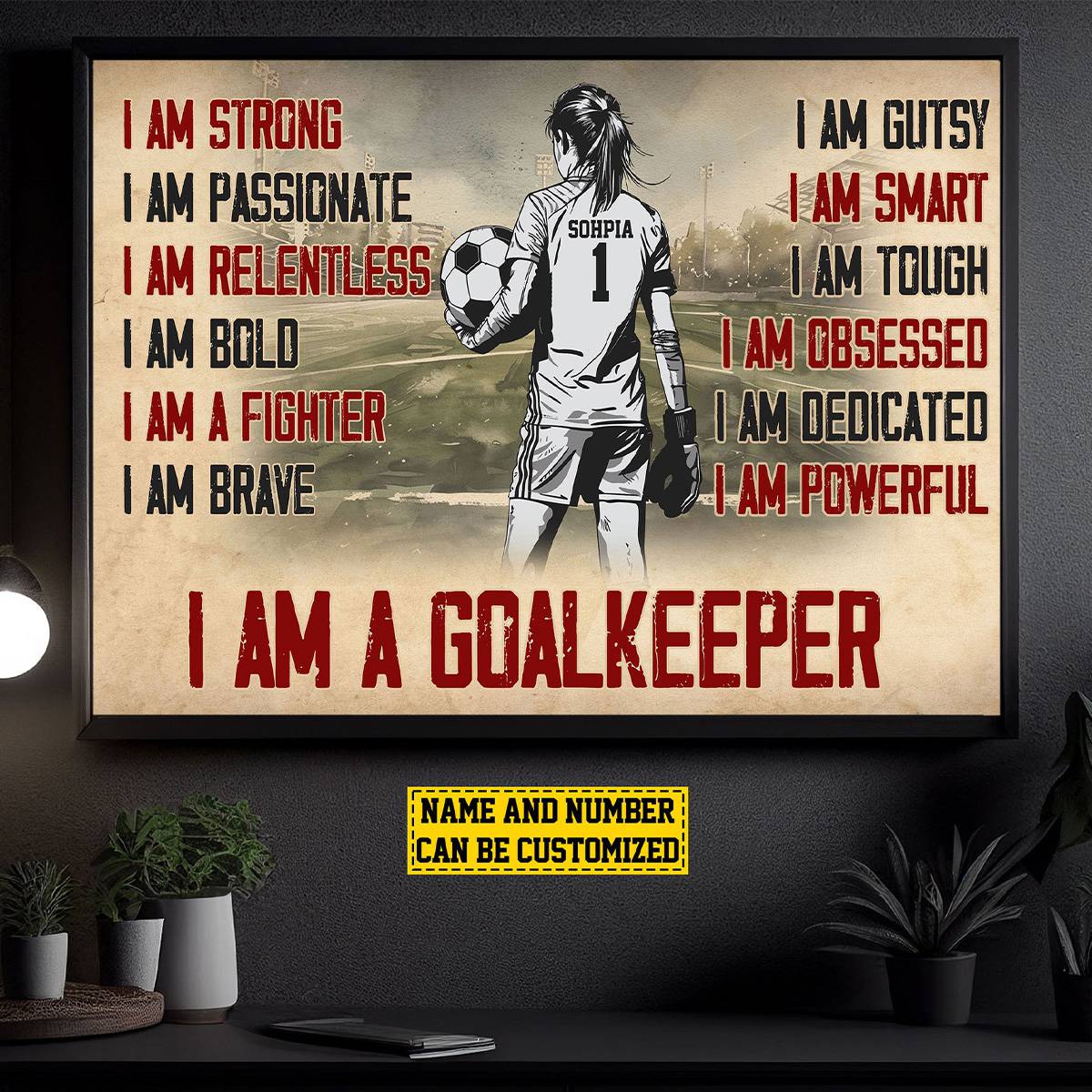 Custom Goalkeeper Soccer Girl Wall Art personalization view for Daughter/Granddaughter
