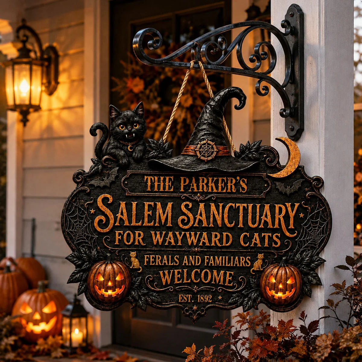 Salem Sanctuary For Wayward Cats Personalized Wood Sign - Custom Halloween Decor Gift for Cat Lovers