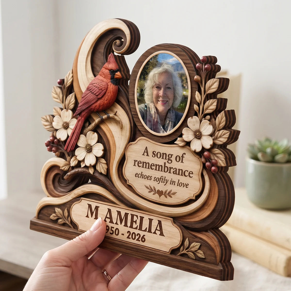 "A Song Of Remembrance" Personalized Memorial Wooden Block - Custom Photo Bereavement Gift