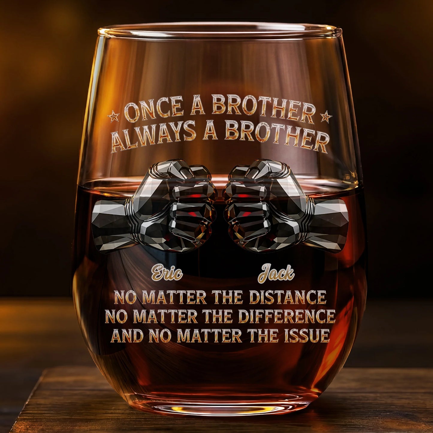 Personalized best friend wine glass with 3D fist bump design and custom names - unique long distance gift for brothers